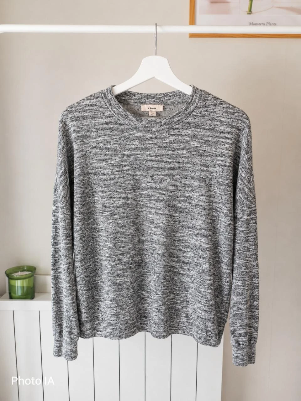 Haut de pyjama ETAM gris chiné tout doux • Taille XS • Neuf